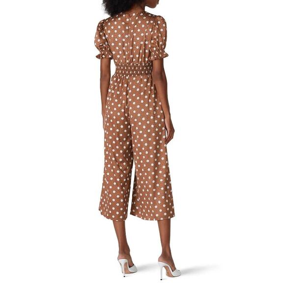 Slate & Willow Sketched Polka Dot Wide Leg Crop Jumpsuit Brown Women's Size 2 - Picture 4 of 14